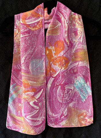 Silk scarf with pink swirls