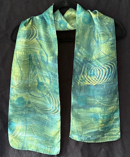 Silk scarf with blue/green patterns