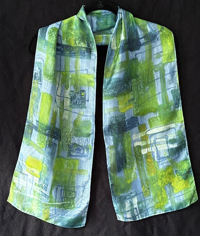 Green silk scarf with rectangles